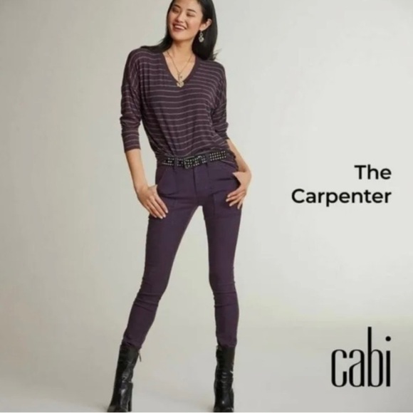 CAbi The Carpenter Cargo Utility Pants Deep Plum Purple Sz 2 - Picture 2 of 16